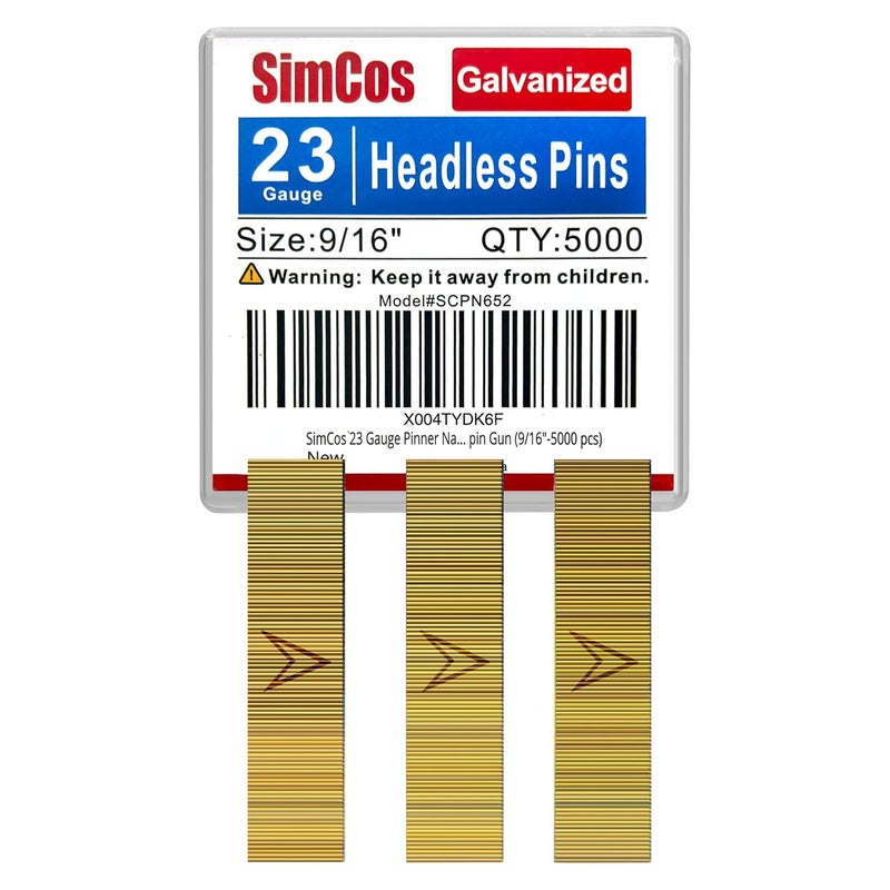 SimCos 23 Gauge Pinner Nails 1/2"~1-3/8" Headless Pin Nails for 23 GA Pneumatic or Electric Pinner or pin Gun (9/16"-5000 pcs) - Image 1